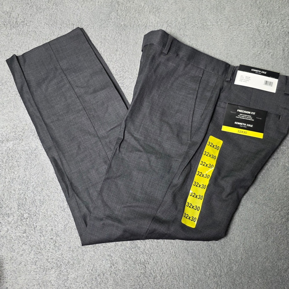 Kenneth Cole Mens 32x30 Dress Trousers Charcoal Wool Blend Precision Fit Pants